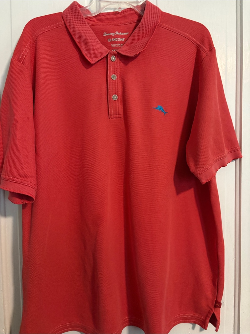 Tommy Bahama Coral Polo with Blue Dolphin Logo